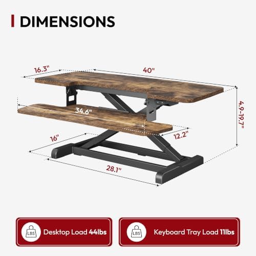 SANODESK Standing Desk Converter with Electric Motor 40" Height Adjustable Riser for Office Home,Dual Monitor and Laptop Workstation with Large Keyboard Tray, Rustic Color - Image 2