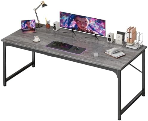 PRAISUN 63 Inch Computer Desk, Office Desk, Spacious Desktop, Grey by PRAISUN