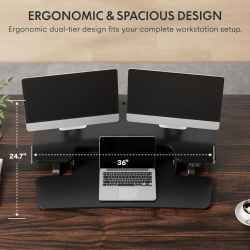 FLEXISPOT 36" Electric Standing Desk Converter, Motorized Sit to Stand Desk Riser, Height Adjustable Desktop Dual Monitor Workstation with Large Keyboard Tray, Black - Image 5