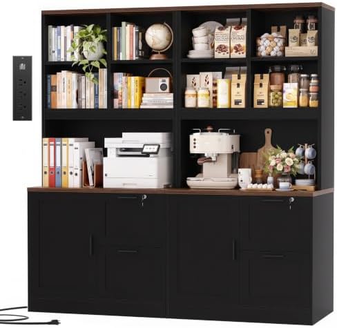 Homieasy Vertical File Cabinet Bookcase with Printer Stand & Outlet, 2 Pack by Homieasy