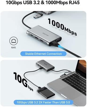 USB Docking Station Dual Monitor, GIISSMO 9-in-1 USB A 3.0 / USB C Docking Station Triple Monitor with 2 HDMI,VGA, 10Gbps USB 3.1, Gigabit Ethernet, Triple Display for Mac & MacBook & Windows Laptop - Image 5