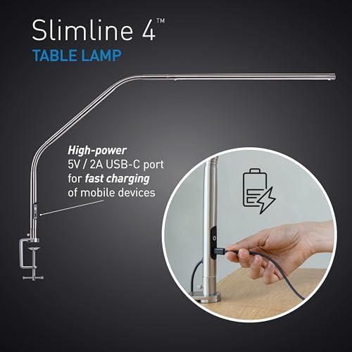 daylight Slimline 4™ LED Table Lamp in Brushed Steel - 6,000K, 3,200 Lux, 4 Brightness Levels, USB-C Charging Port, Anti-Glare Diffuser, Flexible Design, Art & Craft, Sewing, Nail Salon - Image 2