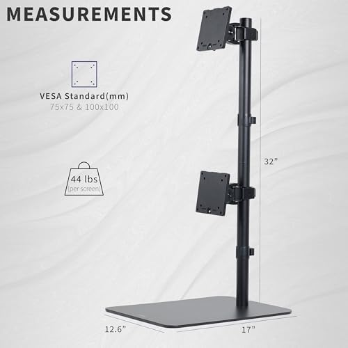 VIVO Freestanding Dual Vertically Stacked Ultra-Wide Monitor Desk Stand, Extra Tall Heavy Duty Adjustable Mount for 2 Ultrawide Screens up to 49 inches, 44 lbs Per Screen Capacity, Black, STAND-V202L - Image 3
