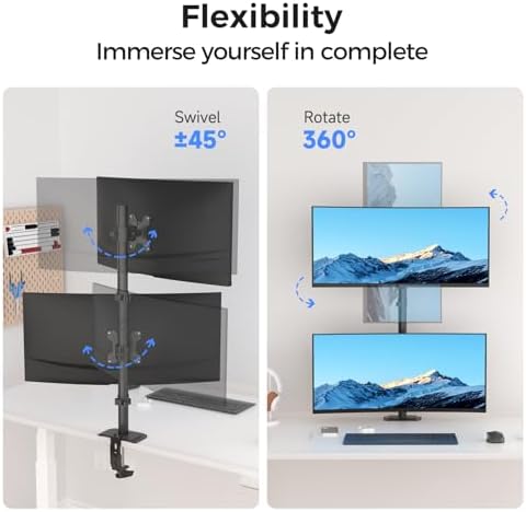 Suptek Dual LED LCD Monitor Stand up Desk Mount for 2 / Two Screens up to 32 inch Extra Tall 31.5" Pole Heavy Duty Fully Adjustable Stand Vertical Array (MD6802) - Image 4
