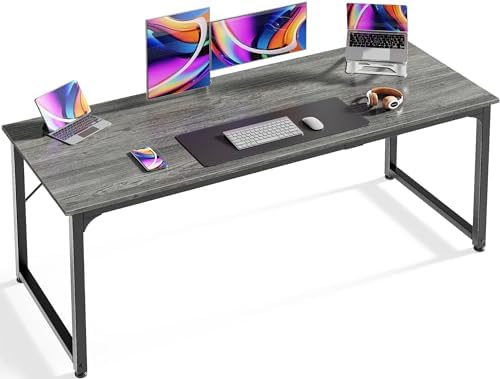 Huuger Computer Gaming Desk, 63 Inch Office Desk with Storage, Writing Work Surface for Home Office, Study, Modern Simple Style, Large Legroom, Metal Frame, Grey by Huuger