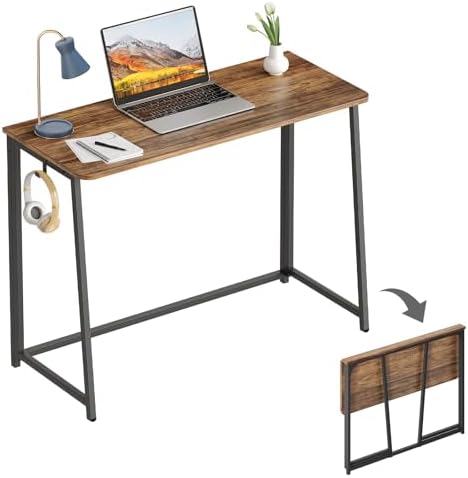WOHOMO Folding Desk, 39.4" Foldable Computer Table for Small Spaces, Walnut by WOHOMO