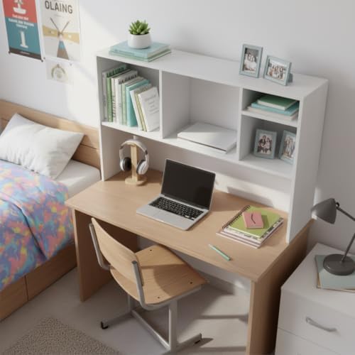 Tangkula White Desktop Bookshelf with 4 Storage Compartments - Image 7