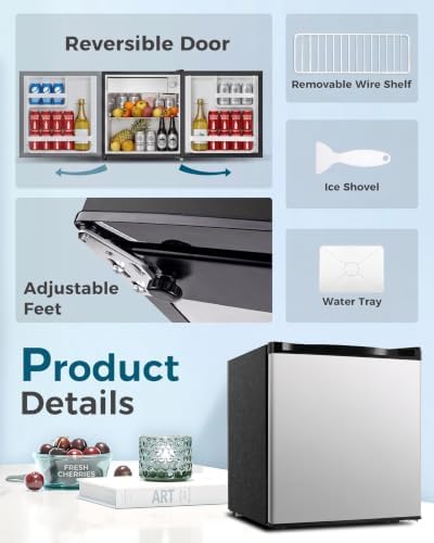 Feelfunn Mini Fridge with Freezer, 1.7 Cu.Ft Small Refrigerator, Silver - Image 5