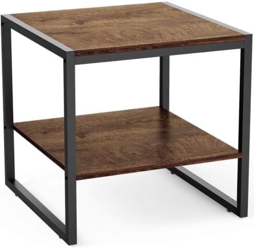 Homieasy End Table, 20 Inch Square Side Table, Mini Fridge Stand, Vintage Brown by Homieasy