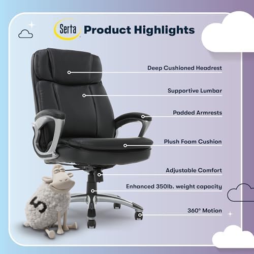 Serta Ergonomic Big and Tall Executive Office Chair Lumbar Support, Leather - Image 4