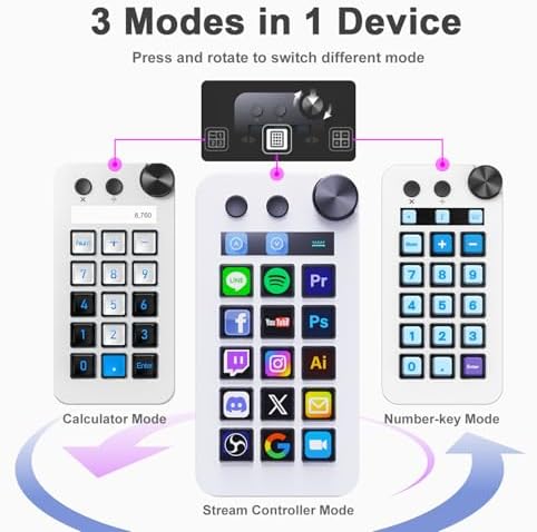 TreasLin VSDinside Macro Keyboard Stream Controller Deck with 18 Customizable Macro Keys support Numberic/Calculator/Stream Controller Mode to Trigger Actions in OBS Twitch YouTube for Content Creators Streamer Compatible with PC & Mac N1 White - Image 2