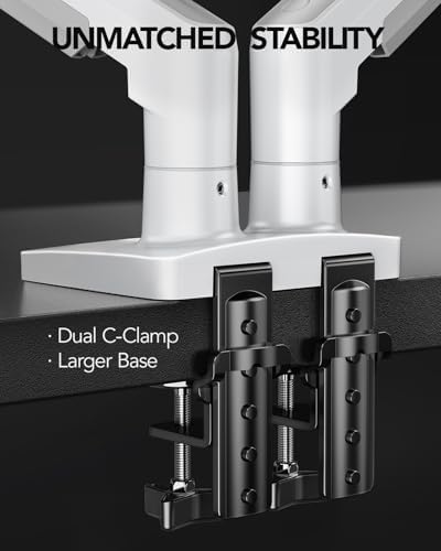 HUANUO Dual Monitor Stand - Full Adjustable Monitor Desk Mount Swivel Vesa Bracket with C Clamp, Grommet Mounting Base for 13 to 32 Inch Computer Screens - Each Arm Holds 4.4 to 19.8lbs - White - Image 4