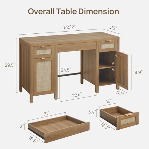 SICOTAS Rattan Executive Desk with Storage, Large Home Office Desk - Image 2