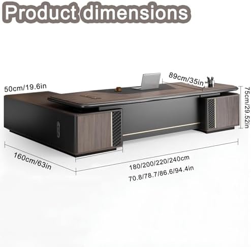 Executive Office Desk with Storage Cabinet,Modern l Shaped Executive Desk,50MM Thick Desktop for CEO Office, Reception & Commercial Workspace - Image 2
