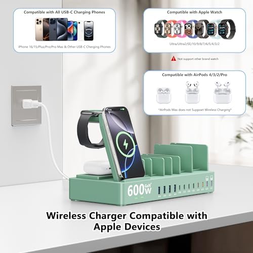 600W 3‑in‑1 Wireless Charger Stand for iPhone with 12‑Port Charging Station - Image 5