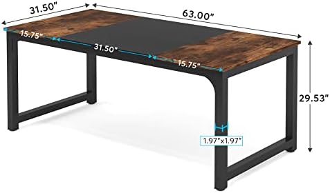 Tribesigns Modern Computer Desk, 63 x 31.5 inch Large Office Desk Computer Table Study Writing Desk Workstation for Home Office, Vintage Black Metal Frame - Image 2