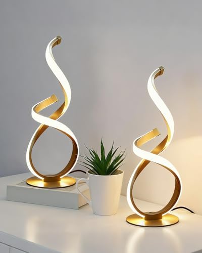 2 Pack Gold Cool Table Lamps, LED Spiral Desk Lights, Dimmable by JIOODICH.
