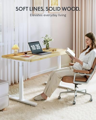 FLEXISPOT 48" x 24" Solid Wood Standing Desk, White Oval Legs - Image 3
