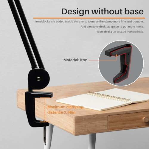 20-Inch LED Desk Lamp with Clamp, 20W 2200LM, Black CCT - Image 6
