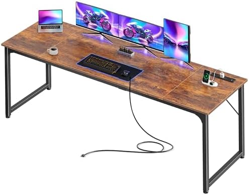 PRAISUN 80 X 24 Inch Computer Desk, Power Outlets, USB-C, Rustic Brown by PRAISUN