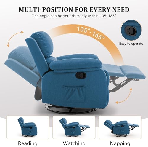 Korser Recliner Chair, 360 Swivel Rocker Chair for Adults, Small Rocking Recliner for Small Spaces, Upholstered Fabric Glider Recliner Nursery - Image 4