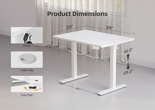 YDN 35 x 20 Inch White Electric Standing Desk - Image 3