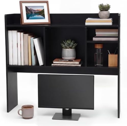 Vercraft Dorm Desk Hutch Wood Desktop Bookshelf 32.4x27.6x8'',Black by Vercraft