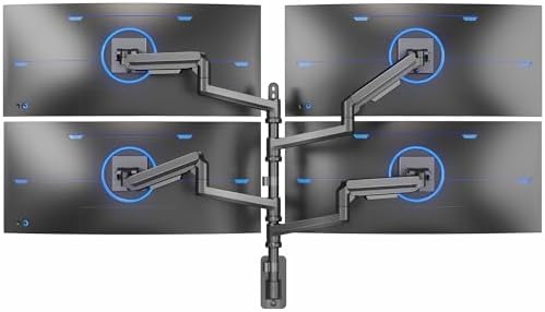 VIVO Quad Ultrawide Wall Mount, Heavy Duty Pneumatic Arm Monitor Station, Fits Four 38 inch Screens, Pneumatic Height Adjustment and 140lb Weight Capacity, Black, MOUNT-V400D by VIVO