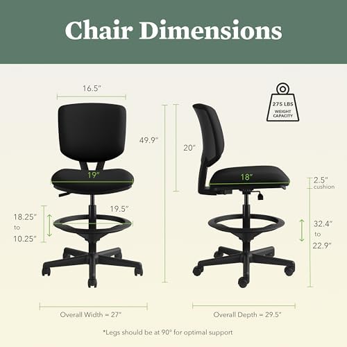 HON Volt Ergonomic Office Stool, Armless, Office Desk Computer Chair, Black - Image 2