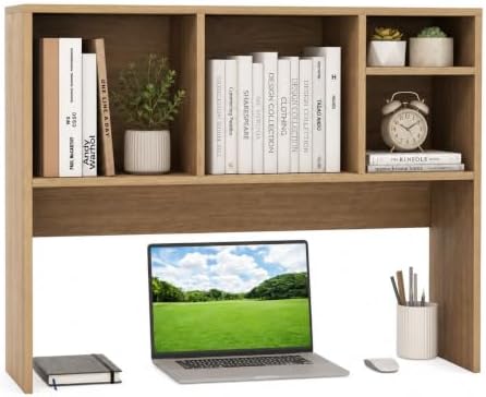BECOMFORT Desk Hutch, Desk Organizer Shelf with 4 Storage Compartments, Wooden Display Rack, Desktop Bookshelf for Vanity Dressing Tabletop College Dorm Home & Office by BECOMFORT