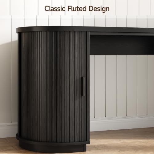 ONBRILL 70" Fluted Executive Desk with File Drawers (Black) - Image 6