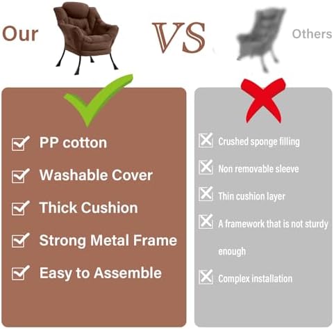 Furlide Lazy Chair with Ottoman, Soft Comfy Chair for Bedroom, Dark Brown - Image 4
