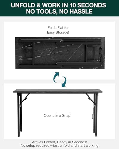 Frylr Small Folding Computer Desk – Portable 55.1 Inch Foldable Laptop Table, Collapsible and Compact for Easy and Fast Setup, Lightweight for Small Spaces, Home Craft and Study Use, Marble Greige - Image 3