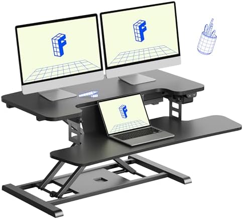 FLEXISPOT 32" Motorized Standing Desk Converter, Electric Stand up Desk Riser, Sit to Stand Dual Monitor and Laptop Workstation with Wide Keyboard Tray, Black by Unknown