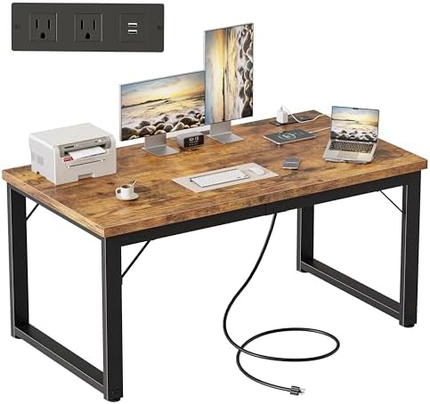 Mericonia 48 Inch Computer Desk with Power Outlets, 1.2" Thick Office Table by MERICONIA