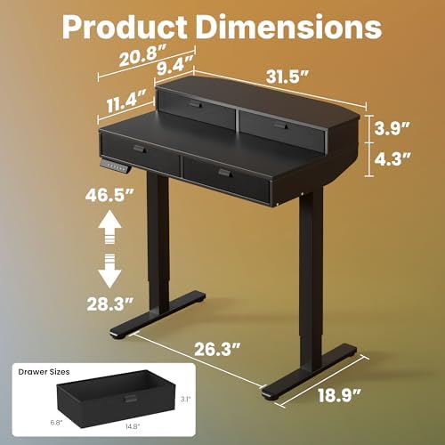 HUANUO 32 x 20 Inch Electric Standing Desk with 4 Drawers, Black - Image 2