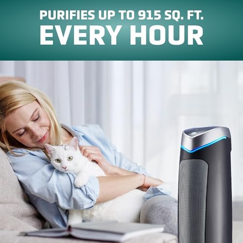 GermGuardian 5-In-1 HEPA Air Purifier for Home, Large Rooms Up To 915 Sq. Ft. with HEPA Pet Air Filter, UV-C Light & Odor Reduction, AC5250PT, 28" Tower, Gray - Image 2