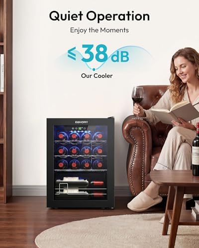 EUHOMY 16 bottle Wine Cooler Refrigerator, Wine Fridge Glass Door, Black - Image 6