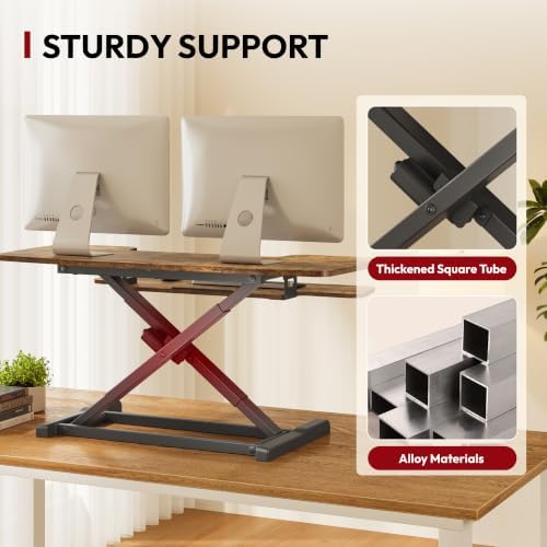SANODESK Standing Desk Converter with Electric Motor 42" Height Adjustable Riser for Office Home,Dual Monitor and Laptop Workstation with Large Keyboard Tray, Rustic Color - Image 6