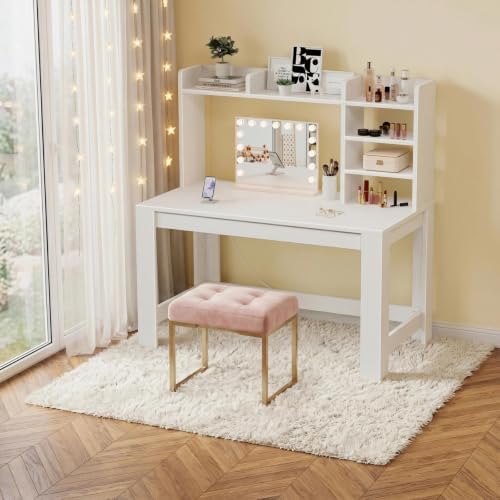 WINAZ 43" White Student Desk with Hutch and Built-in Power Outlet - Image 5