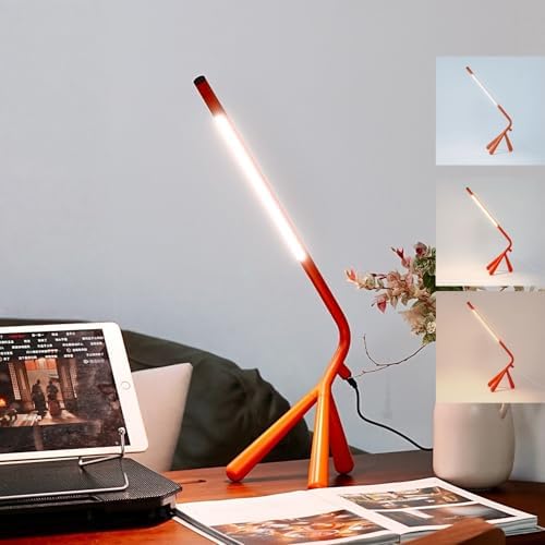 LED Creative Desk Lamp with USB Tybe-c Stepless Dimmable Eye Caring Desk Light for Home Office Bedroom Bedside College Dorm, Reading Lamp,Decorative Gift Table Lamp Red Orange by SimisandTableLamps