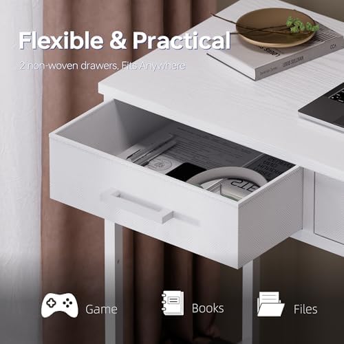 Pamray 32 Inch Small Computer Desk with 2 Drawers for Bedroom Study Writing Home Office Table for Small Spaces White - Image 6