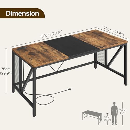 YATINEY 70.9" Computer Desk with Power Outlets, Gaming Desk, Large Office Executive Desk Workstation, Business Furniture for Home Office, Study, Rustic Brown and Black DN18UBR - Image 3