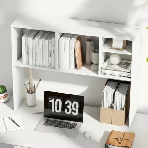 Tangkula White Desktop Bookshelf with 4 Storage Compartments - Image 3