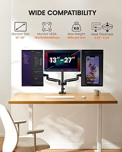 ErGear Triple Monitor Mount for 13-27 inch Screens, Triple Monitor Arms with USB,3-Monitor Stand Holds 17.6 lbs/Arm – Tilt, Swivel & Rotate - Image 2