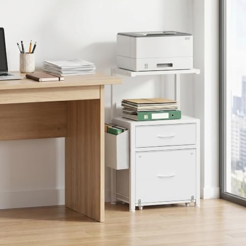 HIGDBFE File Cabinet with 2 Fabric Drawers and Printer Stand, White - Image 2