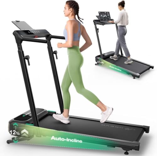 UREVO Foldable Treadmill with Adjustable Laptop Desk, 12% Auto Incline by UREVO