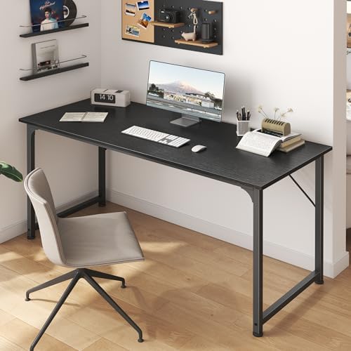 Huuger Computer Desk, 55 Inch Home Office Desk, Gaming Writing Work from Home Study Desk, Large Legroom, Sturdy Metal Frame, Modern Simple, Black - Image 5