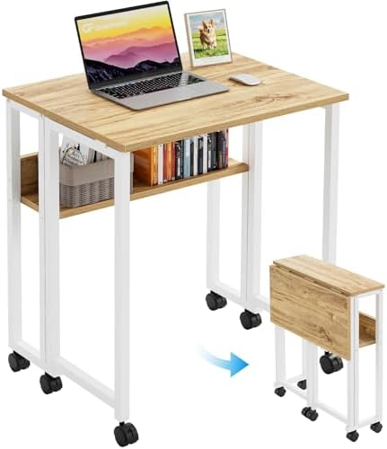 GreenForest Folding Desk with Wheels, 31.5" Rolling Table for Small Spaces by GreenForest
