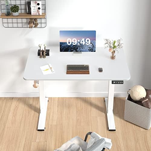 Furmax Electric Height Adjustable Standing Desk Large 40 x 24 Inches Sit Stand up Desk Home Office Computer Desk Memory Preset with T-Shaped Metal Bracket, White - Image 4